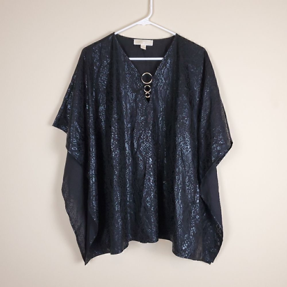 Michael Michael Kors Black Snake Print Flutter Blouse Size Small/Medium